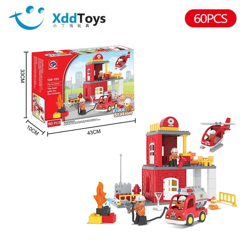

City Series Firefighting Agency Building Blocks Building Blocks Large Particles Firefighting Member Doll Toy Helicopter Airplane