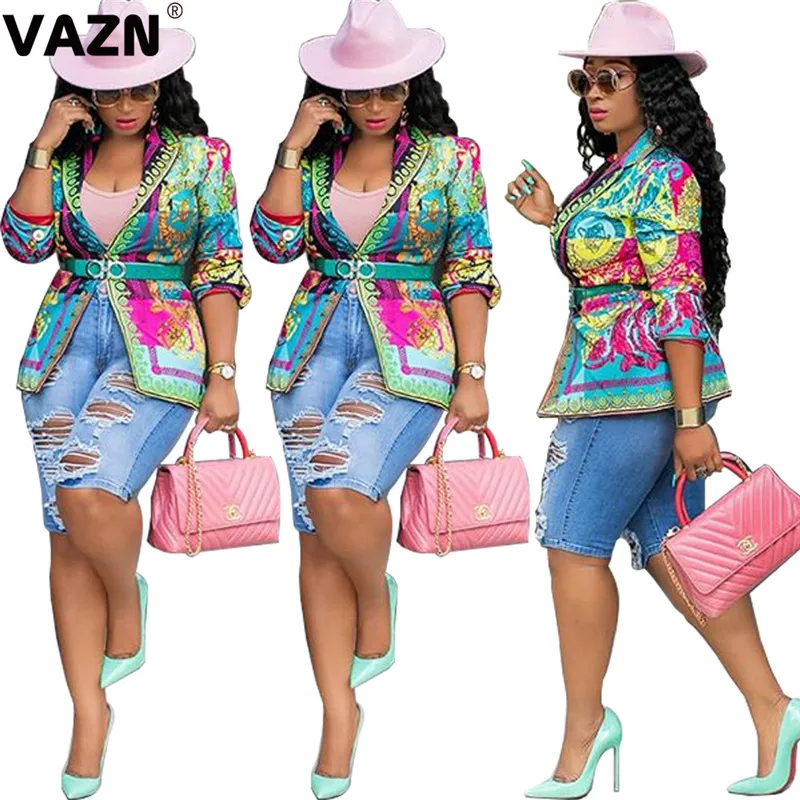 VAZN YH5108 Print Vintage Button Hot Fashion Ladies Casual Women OutWear Notched Full Sleeve Blazers Women Casual Style