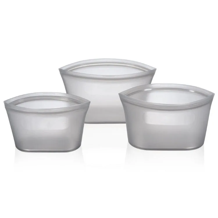 3PCS Bowls Grey 2 шт/3 шт кухонные многоразовые силиконовые герметичные контейнеры с замком-молнией, набор оригинальных силиконовых чаш для хранения еды, чашки, сумки, набор - Цвет: 3PCS Bowls Grey