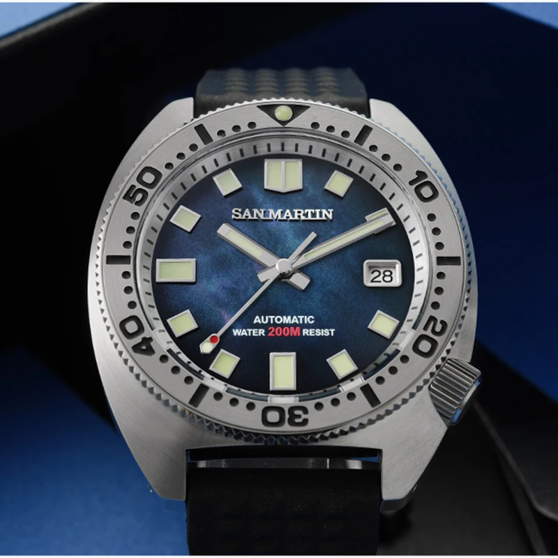 Часы San Martin Tuna 6105 Diver автоматические механические часы с сапфировым хрусталем и
