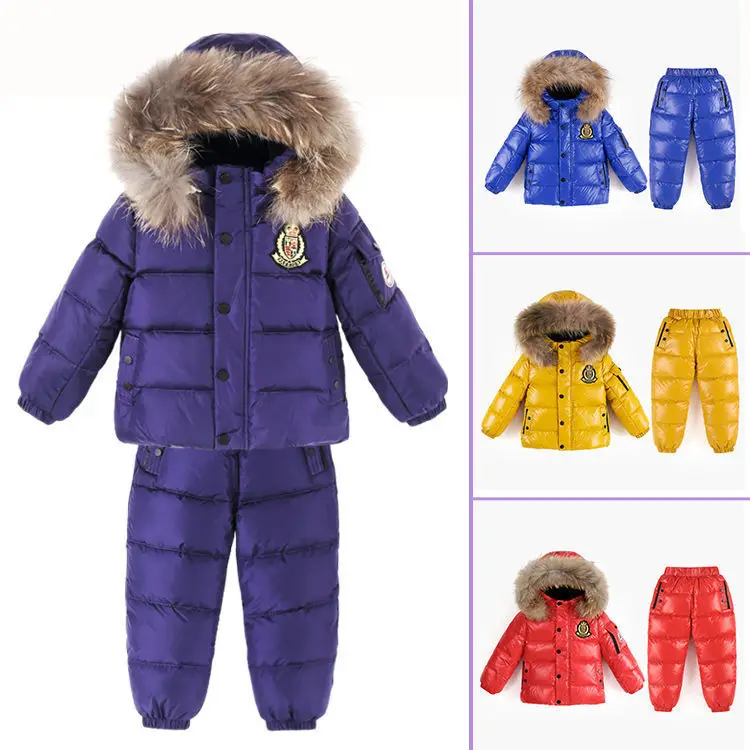 

Winter Children Hooded Down Jacket Suit Baby Infant Winter Warm Boy Girls Duck Down Ski Suit Winter Outerwear Clothes Suit