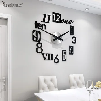 

3D European Style DIY Large Wall Clock Modern Design Art Decal Self-Adhesive Mirror Stickers Clocks Watch Home Decor Living