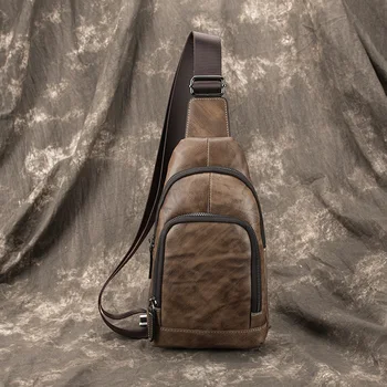 

Male Genuine Leather Chest Bag Men Natural Skin Sling Rucksack Vintage Cross Body Bags Designer Travel One Shoulder Backpack New