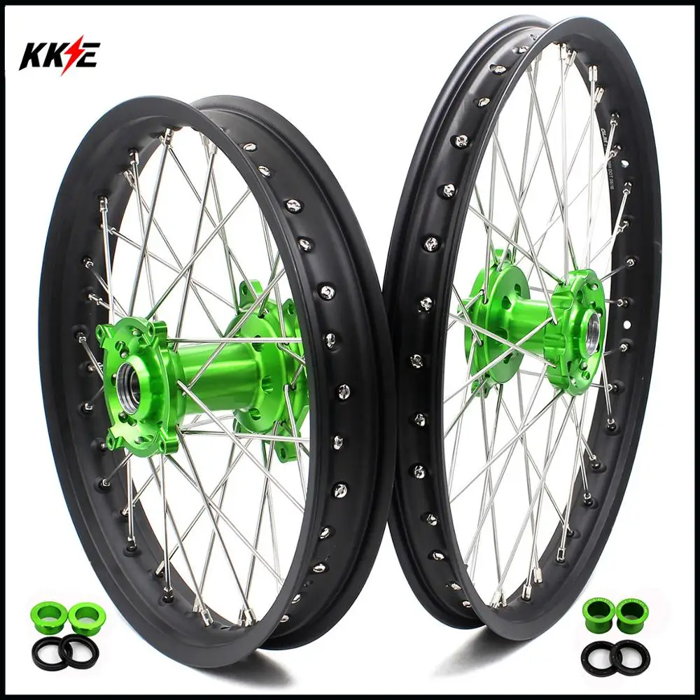 Комплект колес для KAWASAKI KX250F KX450F 21/18 2006 зеленые ступицы ЧПУ обода мотоцикла Enduro