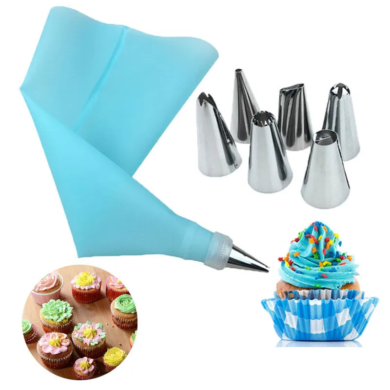 14PCS Cake Decorating Mouth Set Baking Decoration Tool Pastry Nozzles,1PCS Pastry Bag,1PCS Converter Blue 