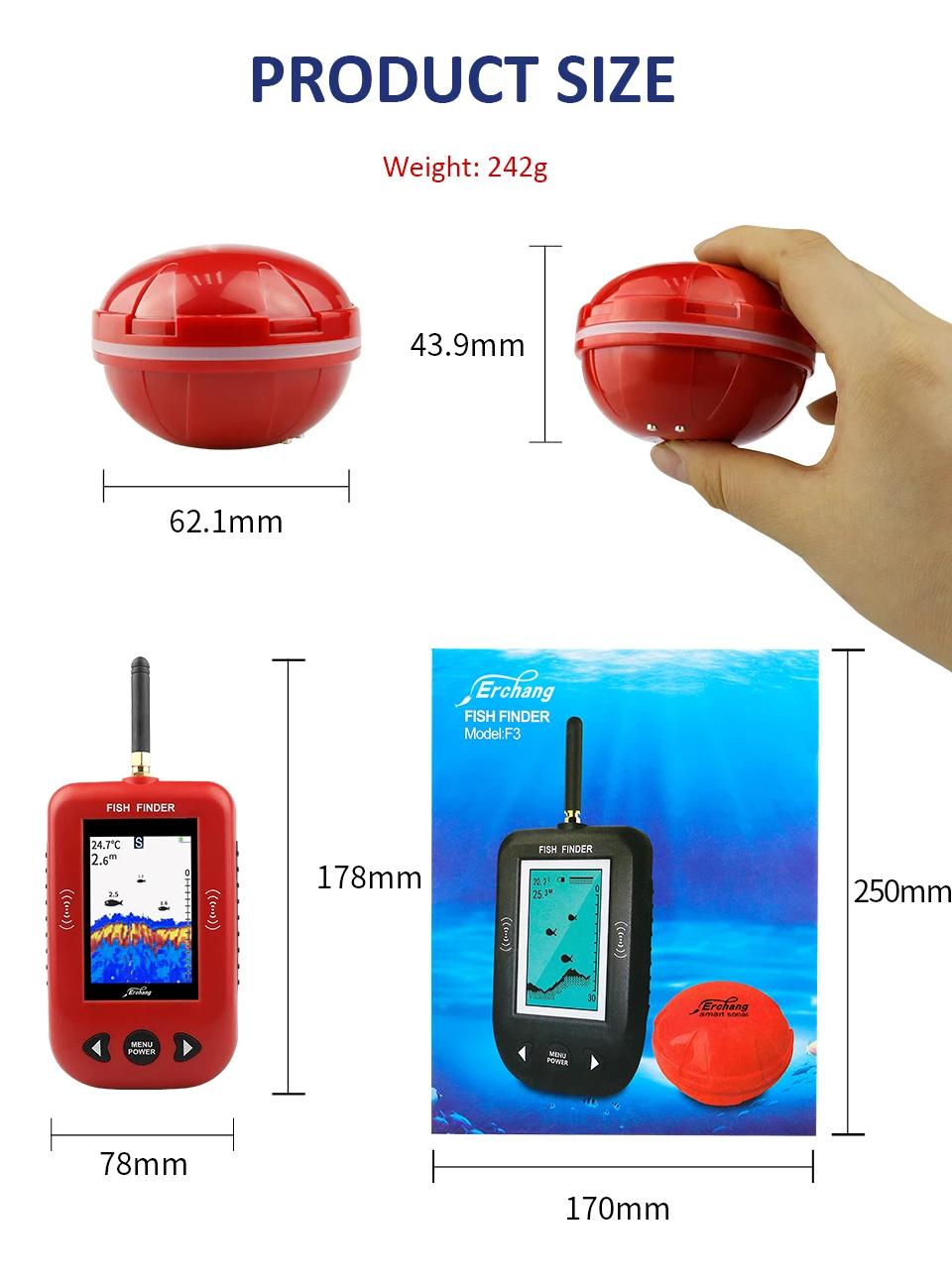 Erchang беспроводной рыболокатор на русском 433 МГц 200 м расстояние переносной эхолот для рыбалки цветной ЖК-экран эхолот для рыбалки