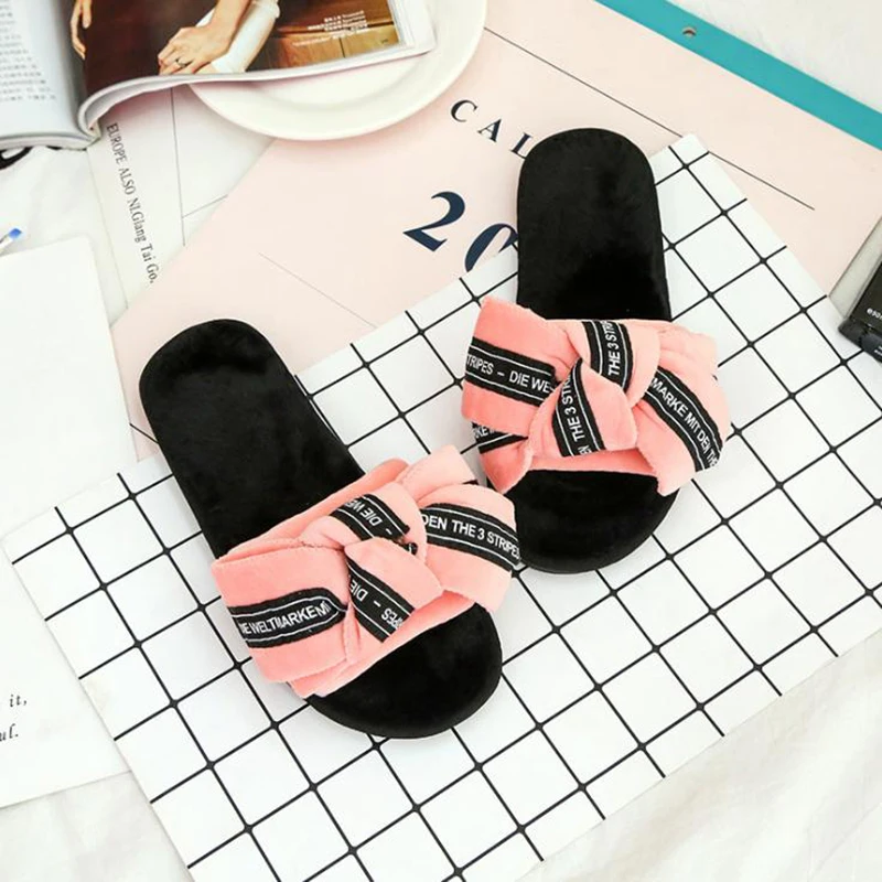 

LOOZYKIT Woman Flats Plus Size Comfort Platform Woman Wedges Shoes Warm Cute Bow Autumn Winter Woman Slippers Home Wear Sandals