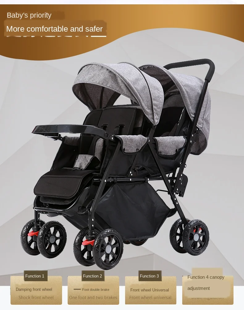 Double baby Stroller for Twins Omni-directional Wheels Half Lying Twin Baby Stroller Baby Double Jogging Stroller 360 Degree