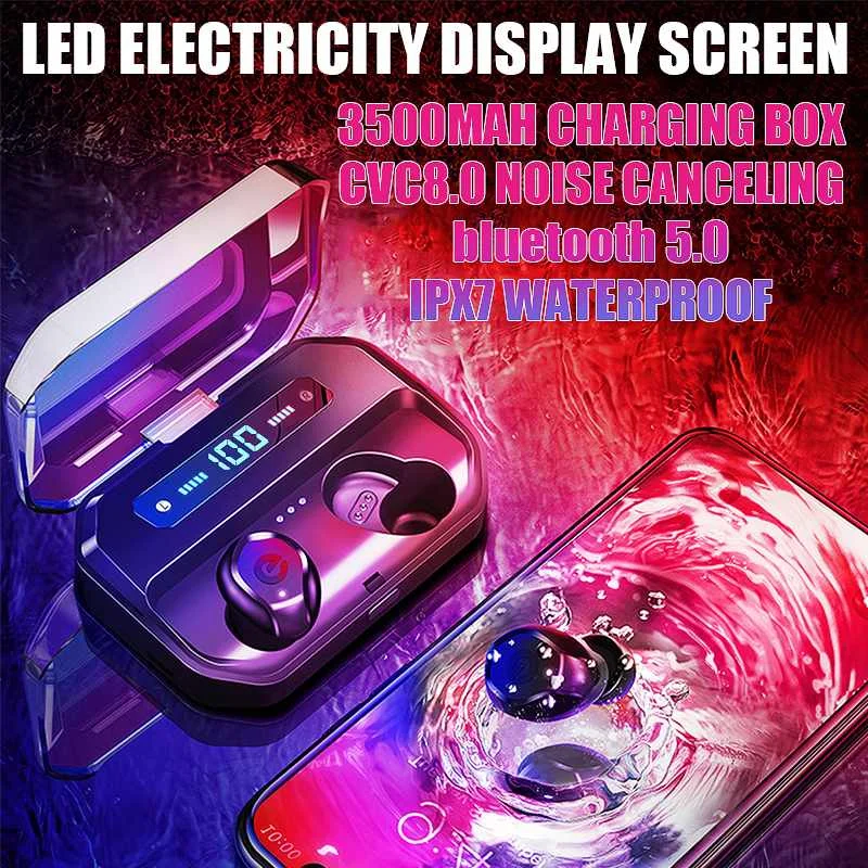 

TWS 5.0 bluetooth 9D Stereo Earphone Wireless Earphones IPX7 Waterproof Earphones Sport Headphone With 3500mAh Power Bank