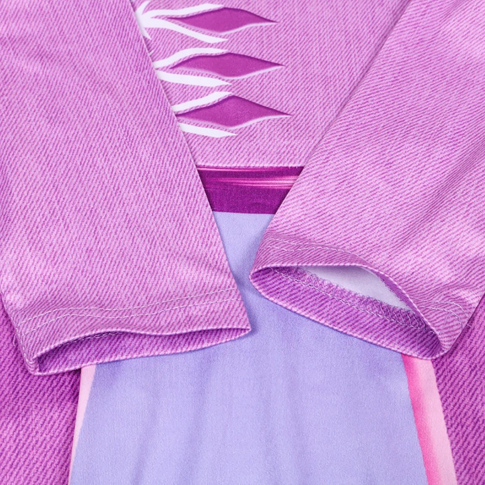 Костюм Королевы Эльзы 2 для косплея для девочек, 3D принт, кино, детское фиолетовое платье Эльзы с Тиара для волос с зажимом, волшебная палочка, перчатки, Маскировка на Хэллоуин