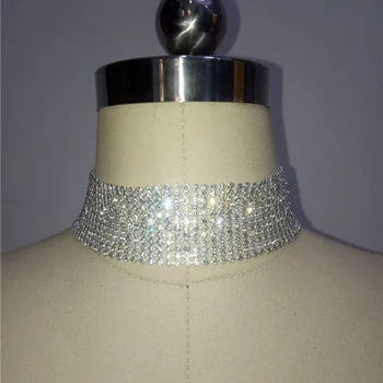 

Glitter Luxury 12 Rows Rhinestone Statement Necklace New Choker Necklace for Women Chokers Necklace Jewelry Gold and Silver
