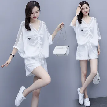 

Summer Women Set Tracksuits 2 Two Piece Set Black White Matching Set Top Shorts Suit Outfits Sportswear Clothes Female Plus Size