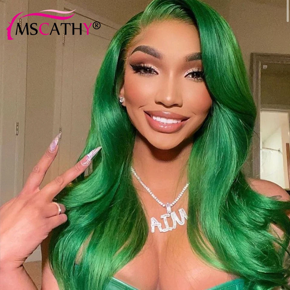HD Transparent Lace Front Wig Body Wave Green Color Human Hair wig Natural Hairline Per plucked Middle Part For Black Women | Шиньоны и
