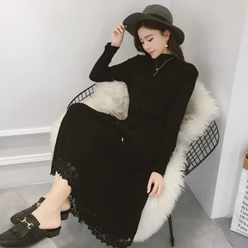 

Lace bottoming maternity dress 2019 new long section autumn and winter sweater pregnant women out sweater