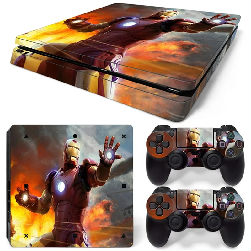 Marvel Iron Man Captain America Vinyl Skin Sticker for PS4 Slim Console and 2 Controllers Decal Cover Game Accessories 