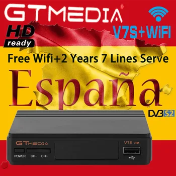 

Hot DVB-S2 gtmedia v7s hd With USB Free WIFI FTA TV Receiver +2 Year 7 lines CCcam Powervu keys TV decoder receiver Freesat v7