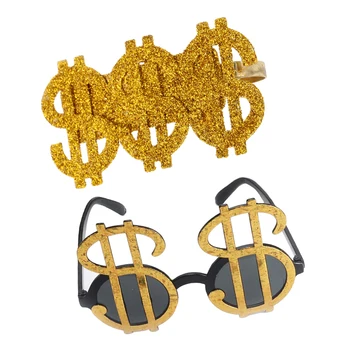 

Pack Of 2pcs Bling US Dollar Signs Sunglasses Shades Money Ring Costume Big Daddy Pimp Fancy Dress Fashion DJ Accessory