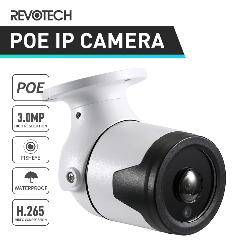 POE H.265 водонепроницаемый рыбий глаз 3MP Открытый Пуля IP камера Массив светодиодный ИК 1296 P/1080 P камера безопасности CCTV системы видеонаблюдения