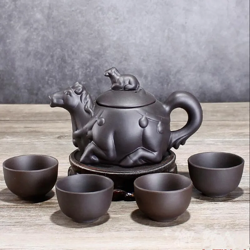 Chinese Tea Set 1 Teapot 4 Cups Yixing Zisha Pot Handmade Zhu Ni Xi Shi Home Small | Дом и сад