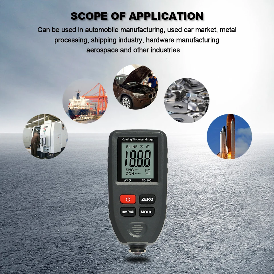 R&D TC100 Automobile Thickness Gauge Car Paint Tester Thickness Coating Meter Russia Manual Ultra-precise 0.1micron/0-1300 Fe&NF