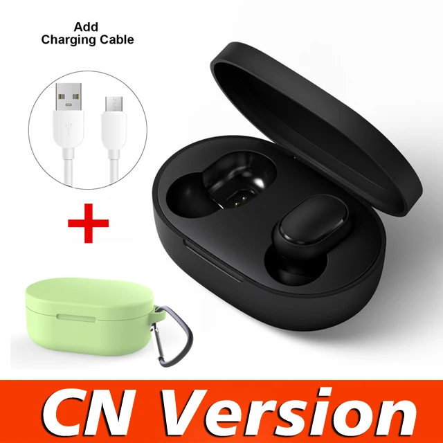 CN Green Case Оригинальные Xiaomi Redmi AirDots наушники мини беспроводные Bluetooth наушники с шумоподавлением HD микрофон наушники Поддержка голосового ассистента - Цвет: CN Green Case