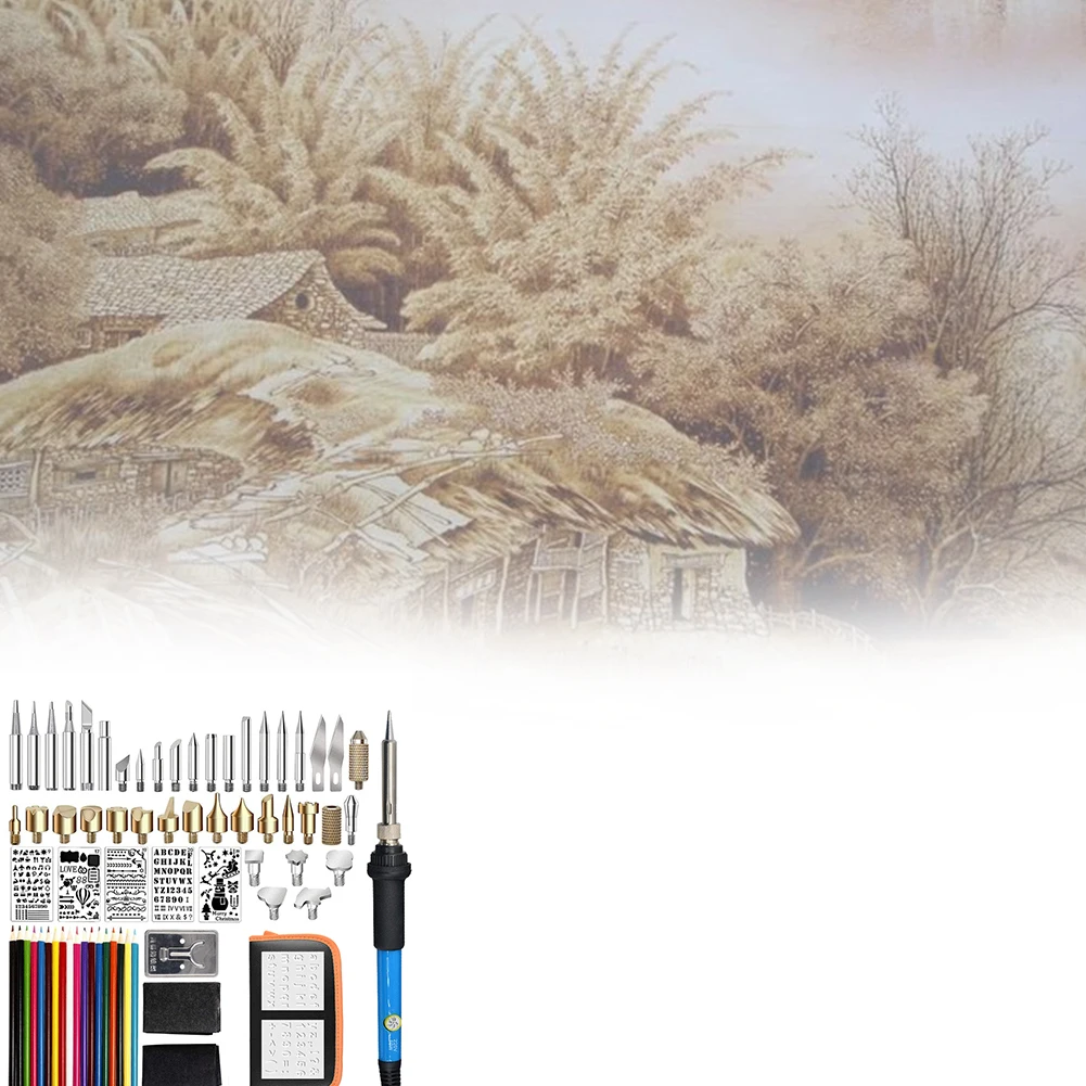 71 Pcs Adjustable Temperature Wood Burning Kit With Bag Tips Electric Pyrography Tool Embossing Soldering Iron Carving Craft