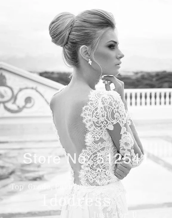 Vestido de noiva соблазнительное белое боковое свадебное платье с v-образным вырезом и аппликацией, кружевное свадебное платье с длинным рукавом