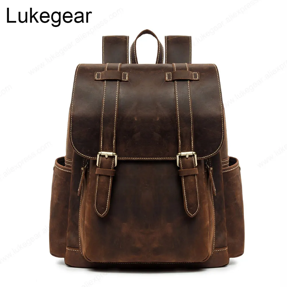 Genuine Leather Backpack Women Vintage Style Backbags Big Capacity Real Material School Bags for Teenager