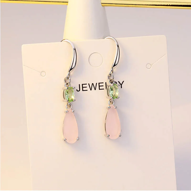 Jellystory модные 925 серебряные серьги с каплевидной формой Розовый Драгоценный Камень Изумруд Серьги для женщин Свадебные подарки ювелирные изделия