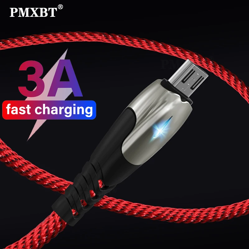 2 м двухсторонний СВЕТОДИОДНЫЙ Свет Micro USB кабель 3A Быстрая зарядка для телефона