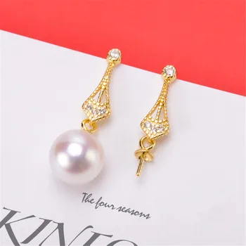 

Real Solid 925 Sterling Silver Pearl Stud Earrings Accessories Findings DIY Jewelry Ear Hook Blank Empty Support