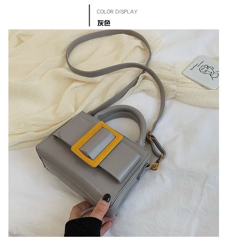 Однотонная модная маленькая сумка-тоут, новинка, качественная женская дизайнерская сумка из искусственной кожи, Портативная сумка через плечо - Цвет: gray