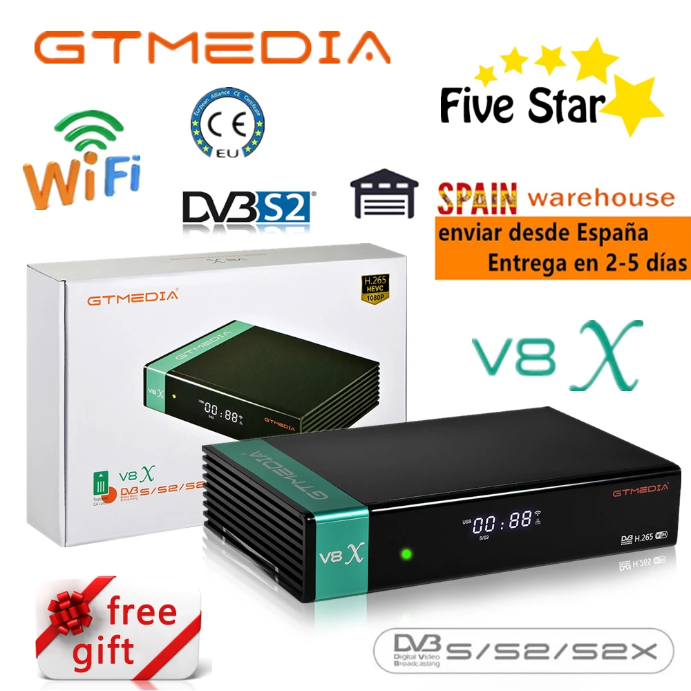 H.265 DVB-S2 GTMEDIA V8X Satellite Receiver Build in Wifi CA Card Slot Scart Set Top Box Upgrade from GT MEDIA V8 NOVA V9 SUPER