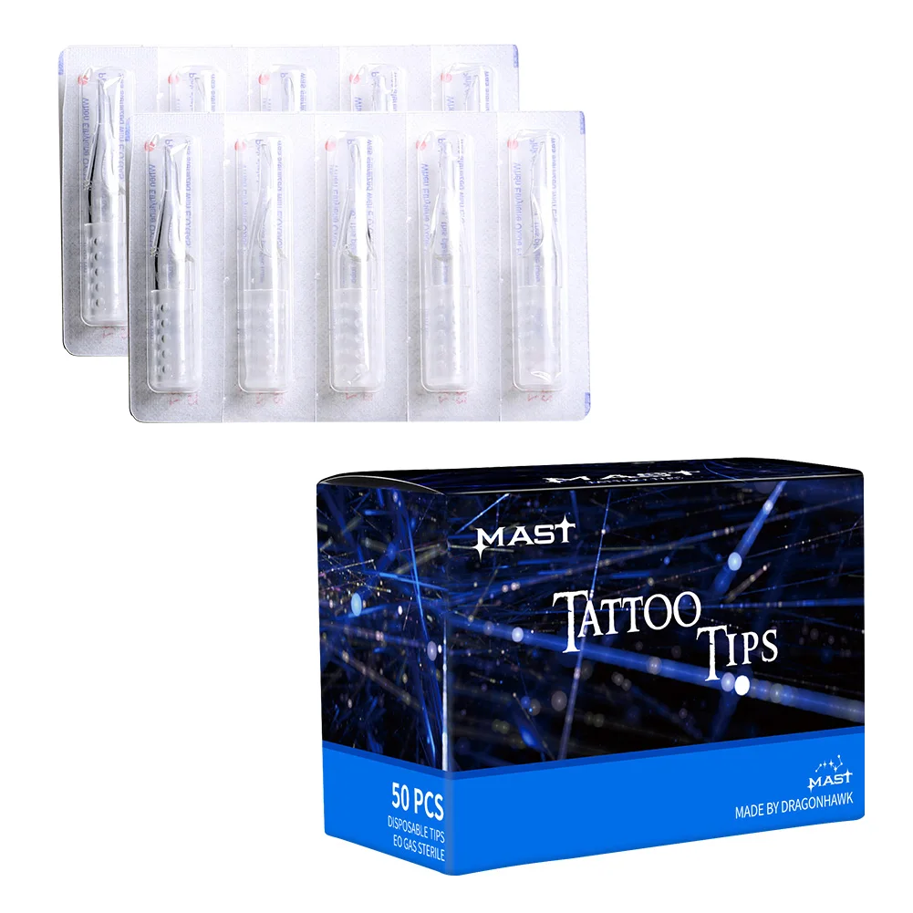 50 Pcs Disposable Tattoo Tips Plastic Sterile Nozzles Tube Tattoo SuppIies Set Mix Size RT FT