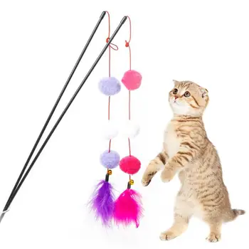 

Pet Cat Feather Ball Stick Teasing Toy Random Color Interactive Kitten Toys Wand Sticks Play Fun Funny Playing