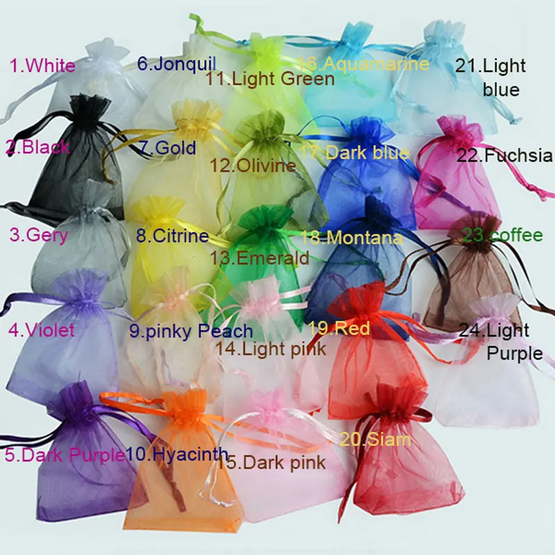 50pcs/100pcs 10x15cm 13x18cm Colorful Organza Jewelry Bags Wedding Christmas Candy Packaging Drawstring Pouches Gift Display Bag