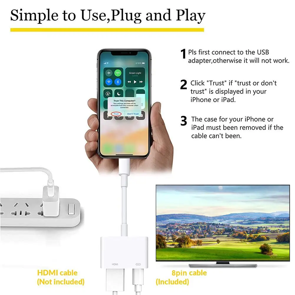 1080P цифровой HDMI кабель HD AV легкий адаптер кабель Поддержка для iPad iPod iPhone