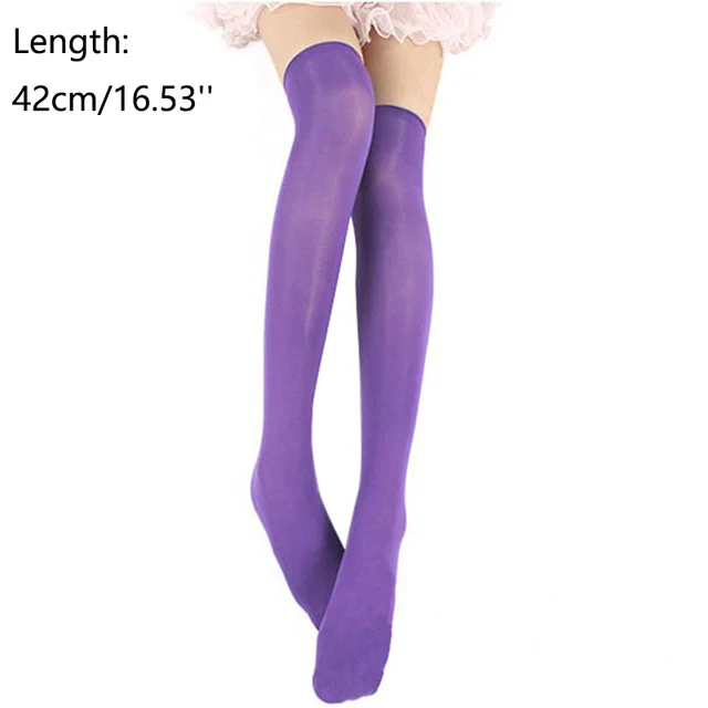 Candy Color Thigh High Stockings Sexy Cosplay Women Warm Stocking Nightclub Elastic Medias For Sexy Lingerie 43cm 03Purple