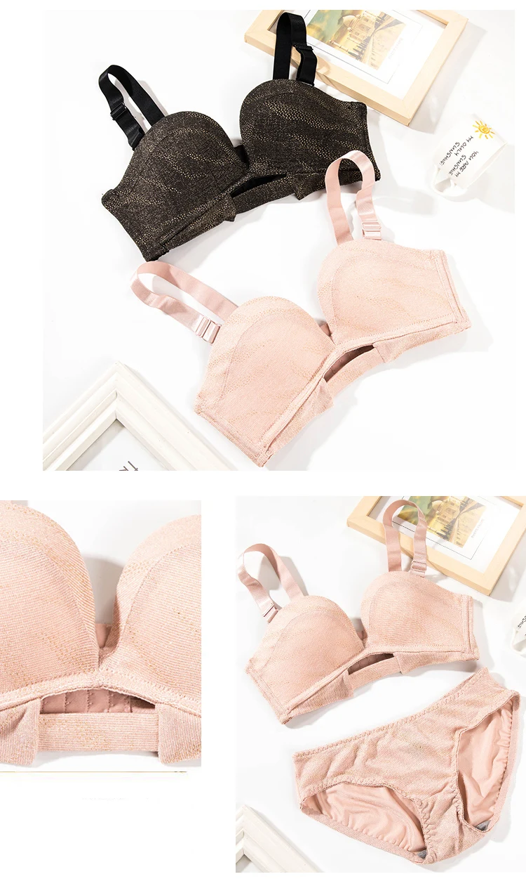 glittery hollow out sexy women lingerie wire free adjustable Bralette seamless panties thick bra brief set fashion underwear