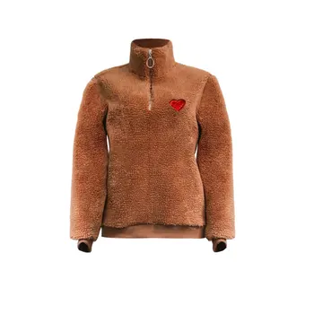 

Women Long Sleeve Heart Embroidery Top Fashion Long Sleeve Zipper Top for Women Ladies