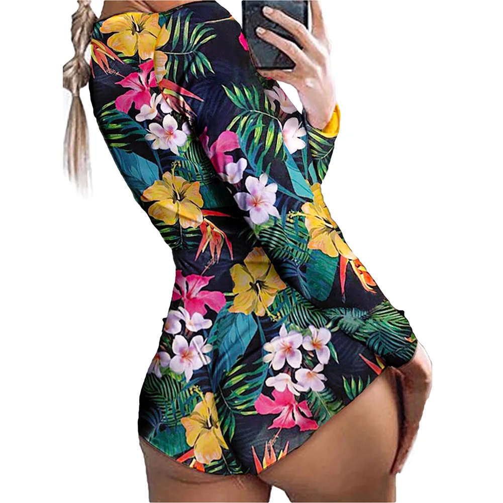 Ladies Pajamas Jumpsuit Women Bodysuit Long Sleeve Deep V Neck Bodycon Stretch Leotard Button Short Romper