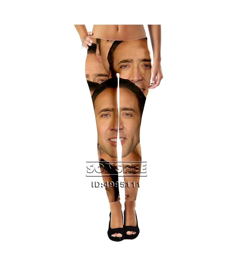 SONSPEE 3D Printed Funny Actor Nicolas Cage Women Ladies Girls Mid-waist leggings Sexy Fashion Ankle Pants Streetwear A1076