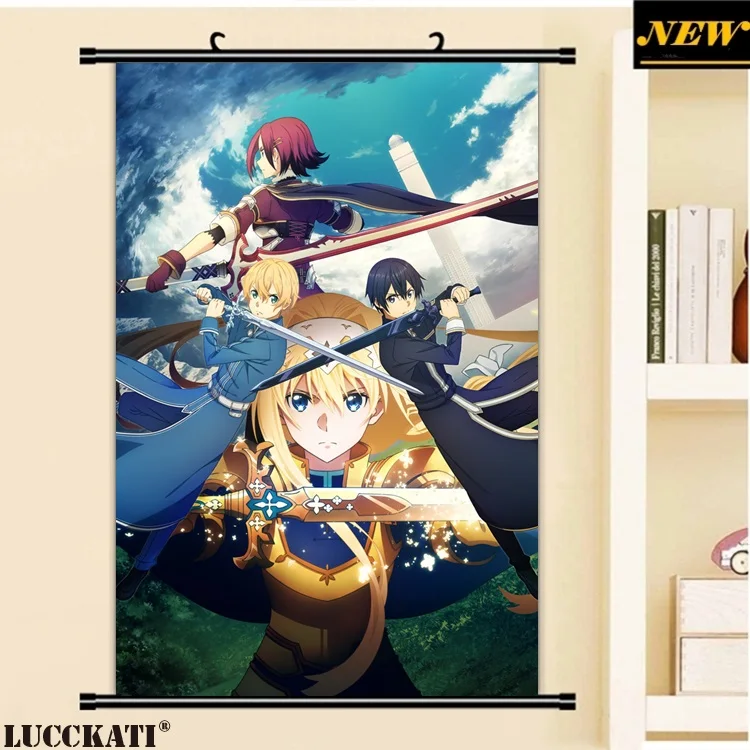 40X60 см Sword art онлайн Sao Asuna Kazuto kirito alice сексуальный леденец пистолет каска мультфильм аниме стены прокрутки холст живопись плакат - Цвет: D