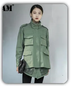 [EAM] Women Red Pattern Printed Big Size Dress New Stand Collar Long Sleeve Loose Fit Fashion Tide Spring Autumn 2020 1DA115