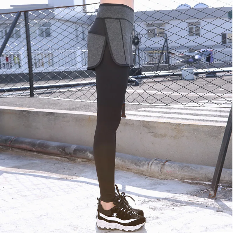 

Kai xuan Silk Fitness Pants Women's Elasticity Women's Fake Two-Piece Running Training Gymnastic Pants High-waisted Quick-Dry Yo