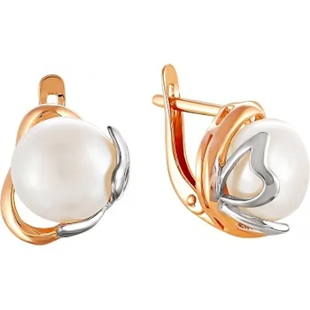 

Примаэксклюзив earrings with 2 pearls in red gold