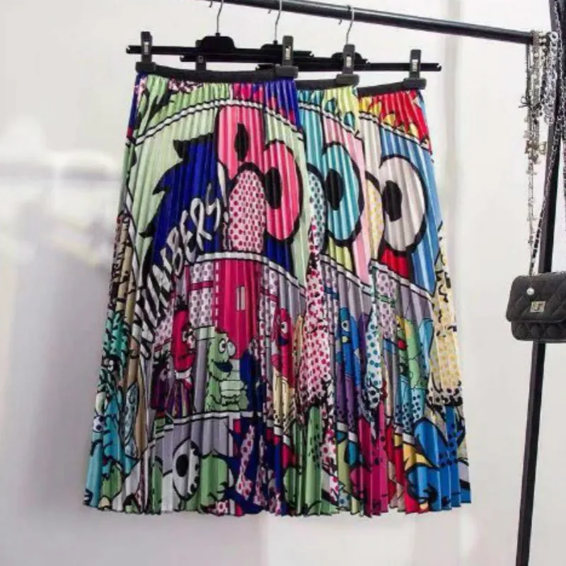 Плиссированные модные юбки Харадзюку с принтом для женщин s Boho одежда плюс размер Saia Миди юбка Saias Roupas Женская миди юбка плюс размер