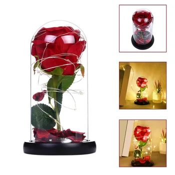 

Creative Led Night Light Rose In Glass Dome Wooden Base Valentine's Day Gifts Christmas LED Rose Lamps Flower Wedding Decor