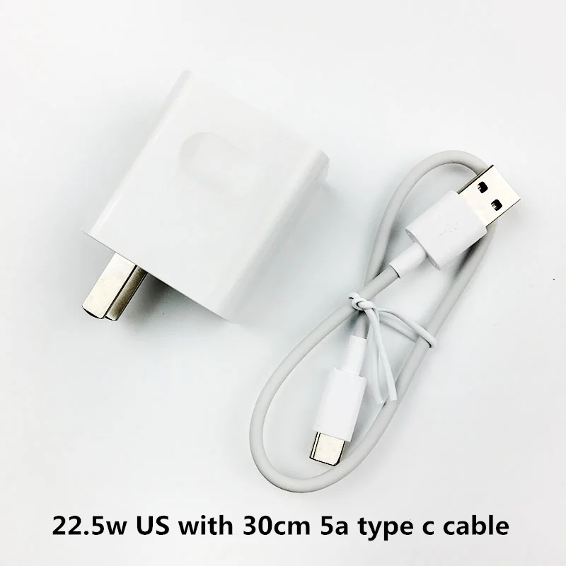 US With 30cm Адаптивное зарядное устройство huawei,, 22,5 Вт, ЕС, 5 В/4,5 А, быстрая зарядка, адаптер питания, 5А, usb type-c кабель для honor 10 mate 20 p10 - Тип штекера: US With 30cm