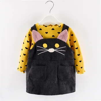 

Spring and Autumn Korean version of the infant child love T-shirt corduroy cat skirt two-piece female baby kitten vest skirt sui